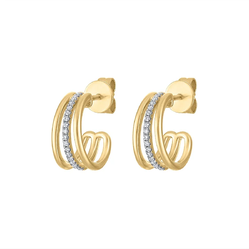 Best hoop earrings with vintage rhinestone embellishments for a retro-glam effect-14KT GOLD DIAMOND THREE LINE MINI HOOP EARRING