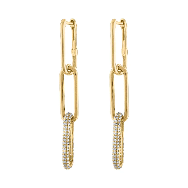 Best hoop earrings with oval shapes for a unique and elongated design-14KT GOLD DIAMOND THREE LINK EARRING