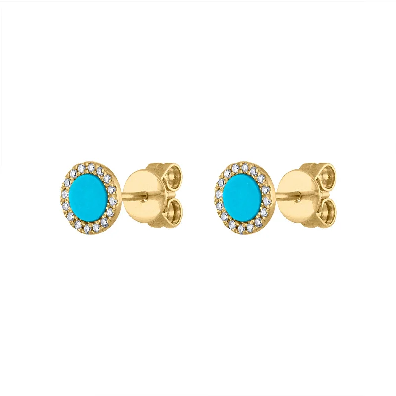 Hoop earrings with twisted metal designs for a dynamic and modern style-14KT GOLD DIAMOND TURQUOISE DISK STUD EARRING