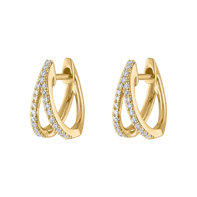 Best hoop earrings with vintage rhinestone embellishments for a retro-glam effect-14KT GOLD DIAMOND TWO LINE HUGGIE EARRING