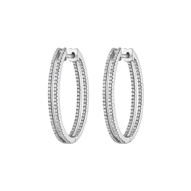 Hoop earrings with colorful beads for a fun and playful vibe-14KT GOLD DIAMOND TWO ROW OVAL HOOP EARRING