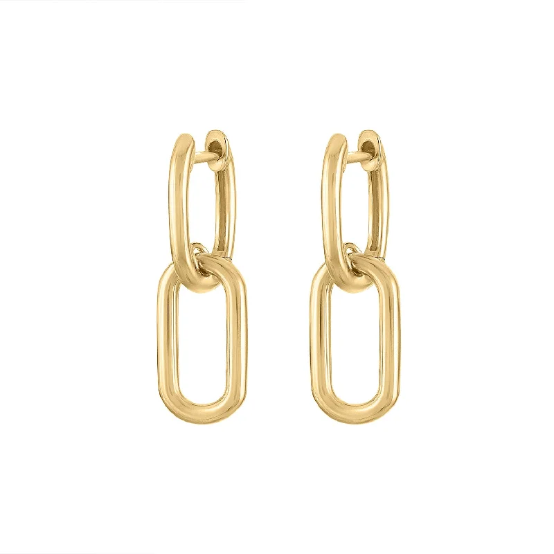 Hoop earrings with faceted crystals for added sparkle and shine-14KT GOLD HUGGIE WITH OVAL DROP EARRING