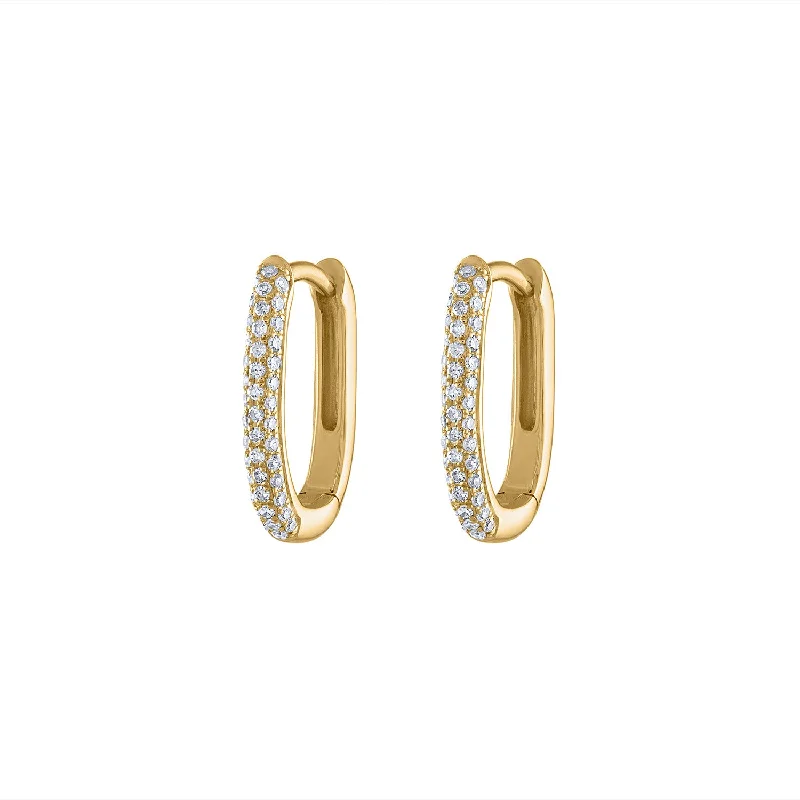 Hoop earrings with snake print designs for an edgy, wild appearance-14KT GOLD PAVE DIAMOND OVAL HUGGIE EARRING