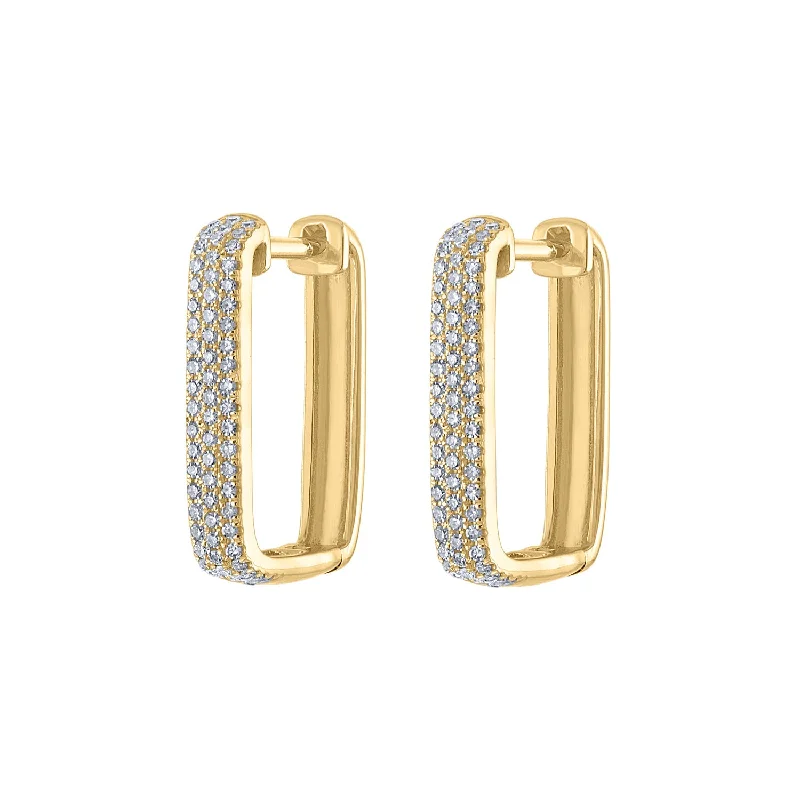 Hoop earrings with floral motifs for a feminine and nature-inspired look-14KT GOLD PAVE DIAMOND RECTANGLE HOOP EARRING