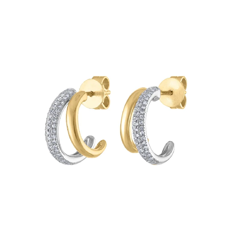 Hoop earrings with satin finishes for a smooth and elegant appearance-14KT GOLD DIAMOND TWO ROW HOOP EARRING