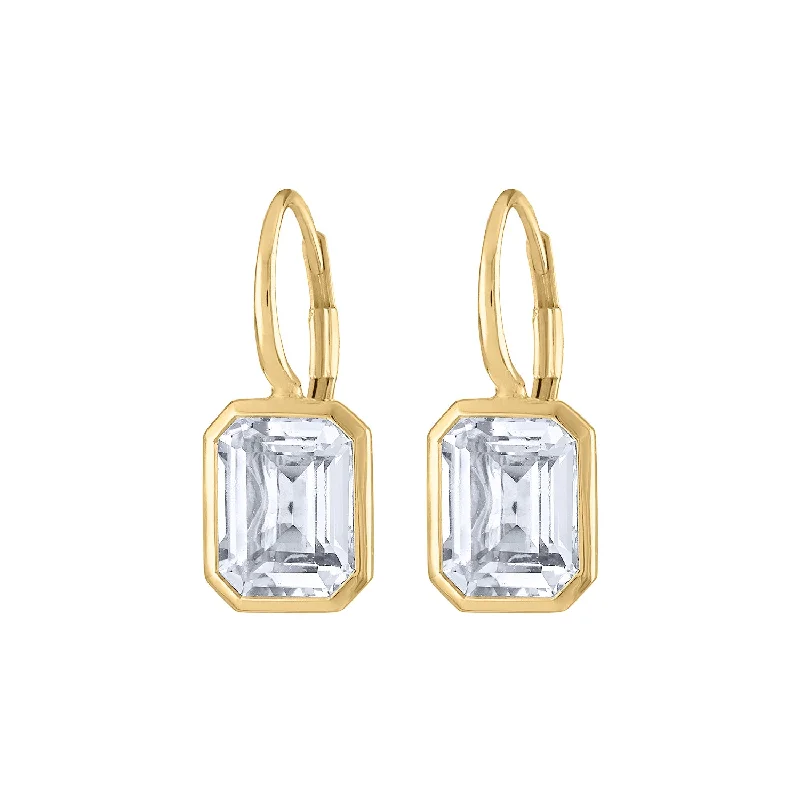 Hoop earrings with rhinestone embellishments for a glamorous and sparkling look-14KT GOLD WHITE TOPAZ BEZEL DROP EARRING