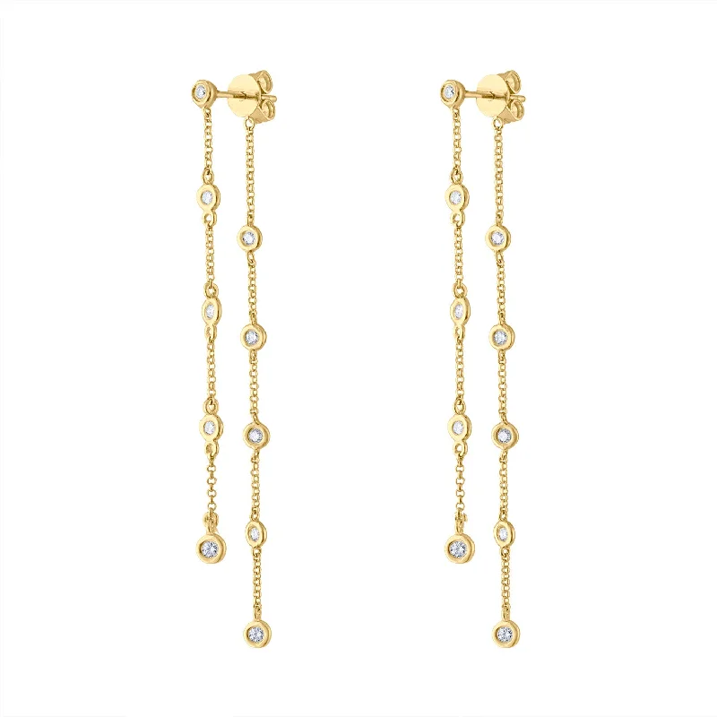 Best hoop earrings with sterling silver for an affordable and chic design-14KT GOLD BEZEL SET DIAMOND CHAIN FRONT BACK EARRING