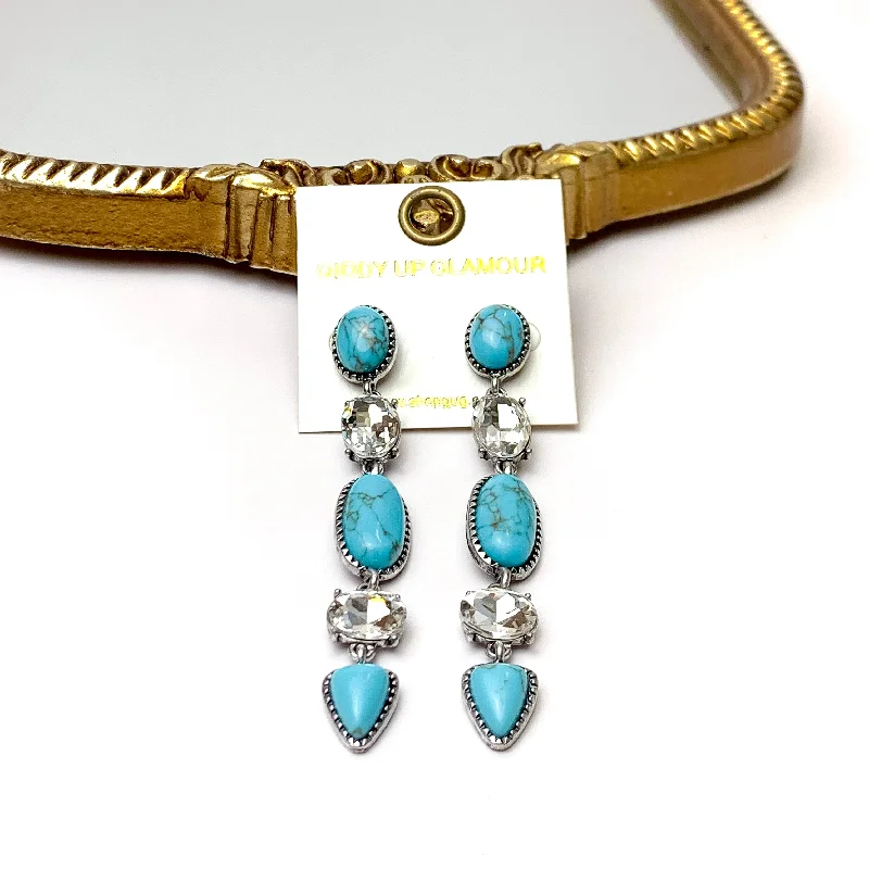 Best hoop earrings with textured silver for a rustic and organic finish-5 Tier Faux Turquoise and Clear Crystal Dangle Earrings