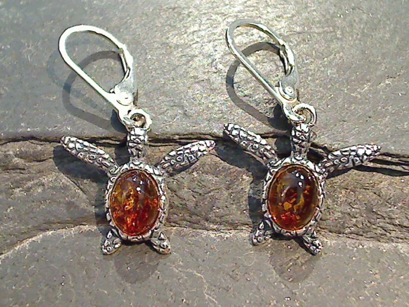 Hoop earrings with open designs for a modern, lighthearted vibe-Amber, Sterling Silver Sea Turtle Earrings