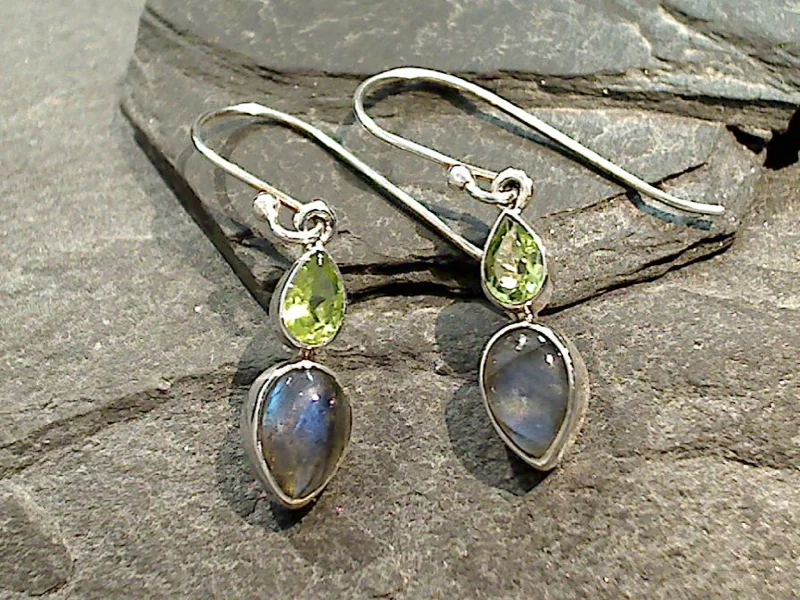 Best hoop earrings with crescent-shaped designs for a bold, moon-inspired style-Labradorite, Peridot, Sterling Silver Earrings