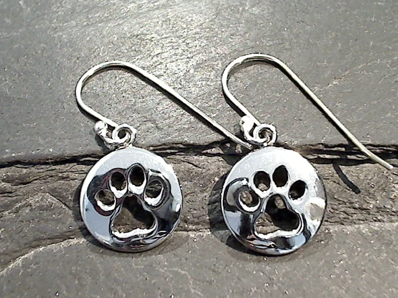 Classic hoop earrings with a thin profile for a sleek and subtle style-Sterling Silver Dog Paw Print Earrings