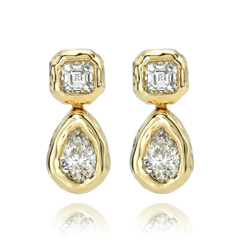 Hoop earrings with stacked layers for a bold and textured design-Asscher and Pear Diamond Drop River Earrings