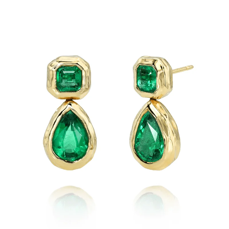 Best hoop earrings with geometric pendants for a modern, chic appeal-Asscher and Pear Emerald Drop River Earrings