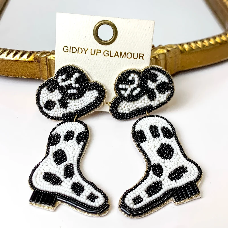 Best hoop earrings with custom engravings for a personalized and meaningful gift-Beaded Boots and Hat Post Back Earrings in Black