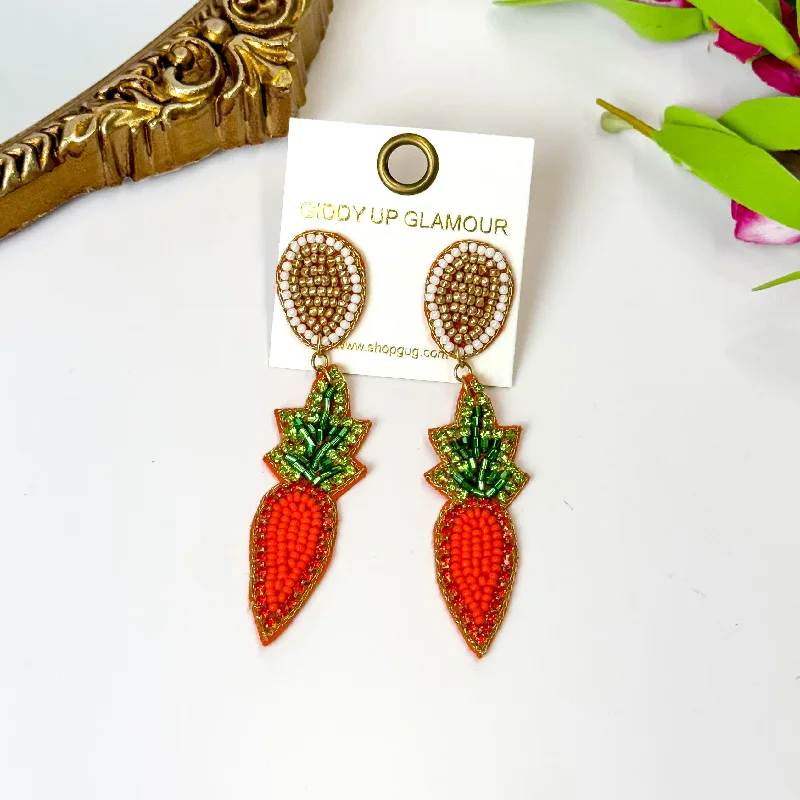 Hoop earrings with tortoiseshell designs for a chic and classic style-Beaded Drop Carrot Earrings with Crystals in Orange