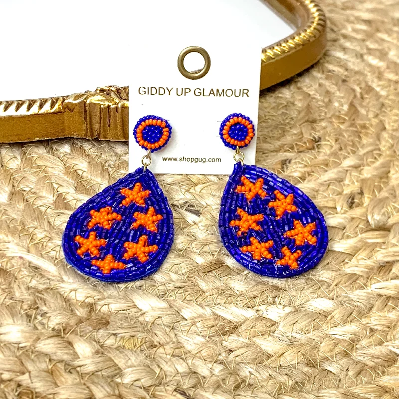 Best hoop earrings with minimal embellishments for a sleek and modern look-Beaded Teardrop Dangle Earrings with Stars in Blue and Orange