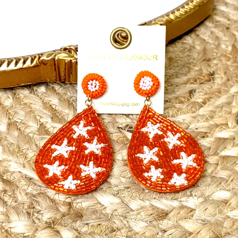 Best hoop earrings with angel wing accents for a spiritual and meaningful design-Beaded Teardrop Dangle Earrings with Stars in Orange and White