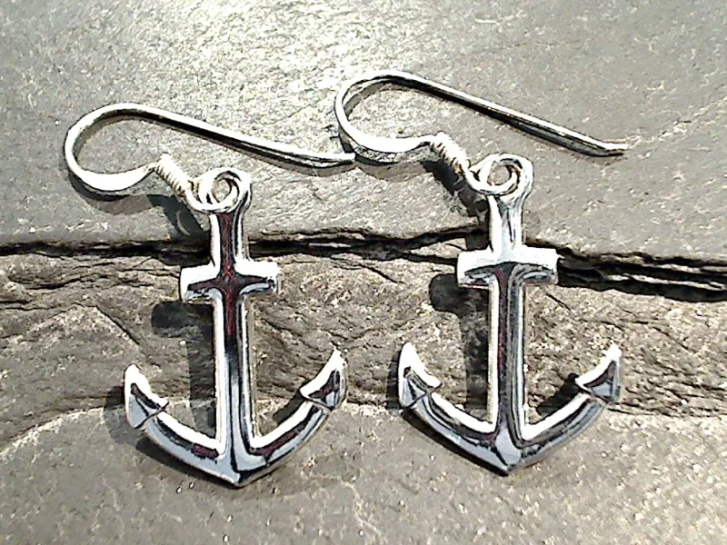 Hoop earrings with heart-shaped frames for a romantic and feminine look-Sterling Silver Anchor Earrings