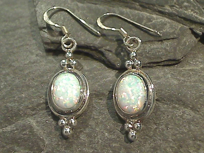 Best hoop earrings with matching bracelets for a coordinated jewelry set-Lab Created Opal, Sterling Silver Earrings