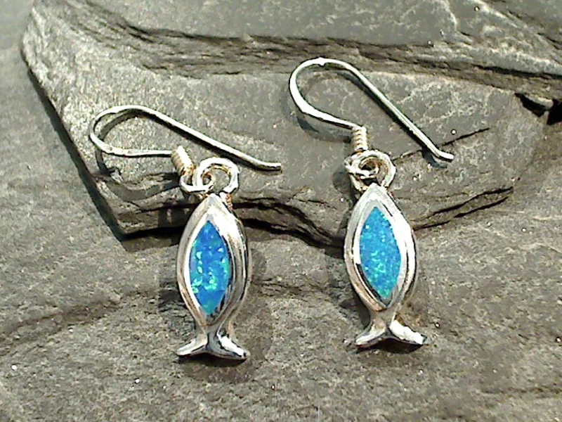 Large hoop earrings for a bold and statement-making fashion accessory-Lab Created Opal, Sterling Christian Fish Earrings