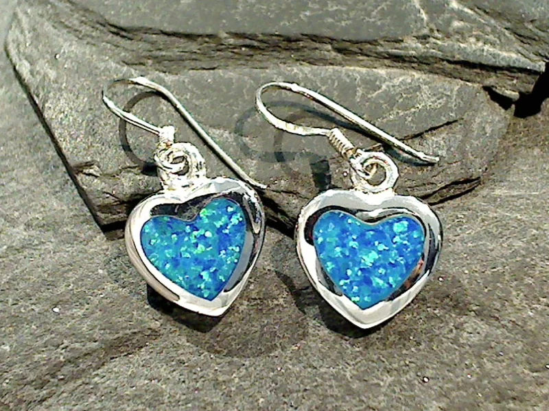 Best hoop earrings with sparkling cubic zirconia for a brilliant, budget-friendly effect-Lab Created Opal, Sterling Silver Heart Earrings