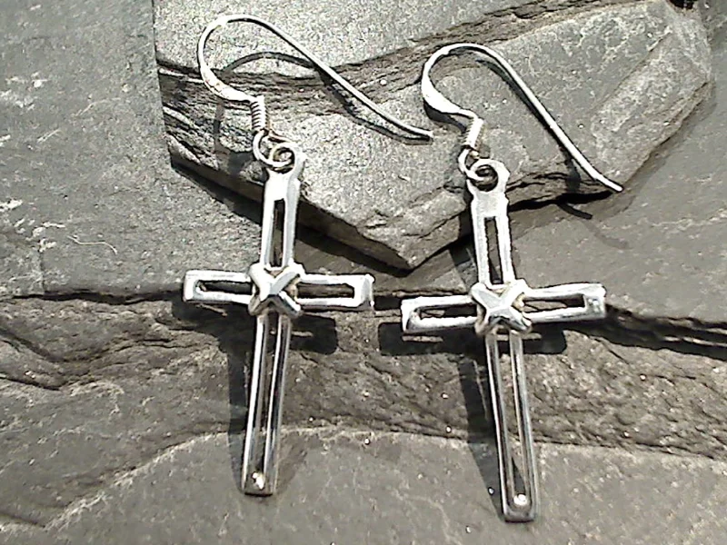 Hoop earrings with gold accents for a warm, elegant statement piece-Sterling Silver Cross Earrings