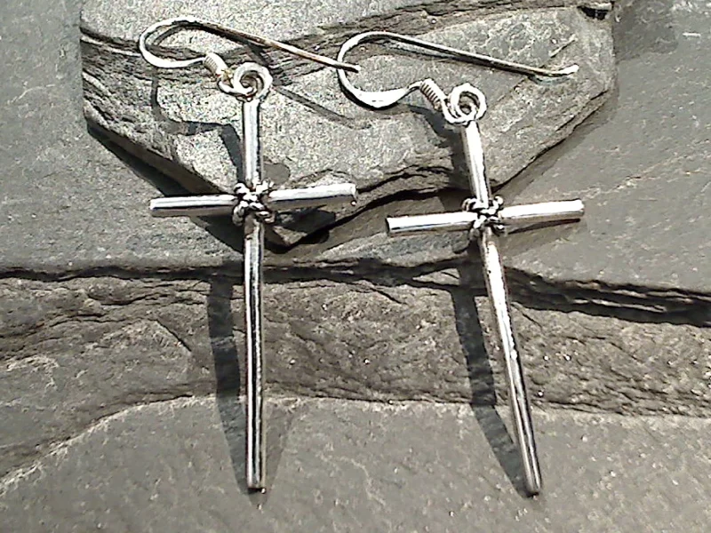 Best hoop earrings with intricate beaded details for a textured, stylish appearance-Sterling Silver Cross Earrings