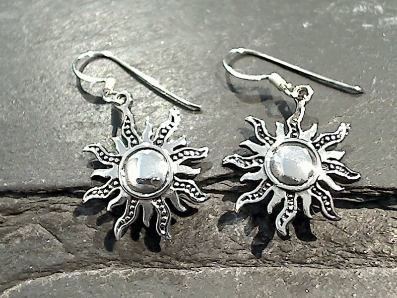 Hoop earrings with textured finishes for a vintage and classic style-Sterling Silver Sun Earrings