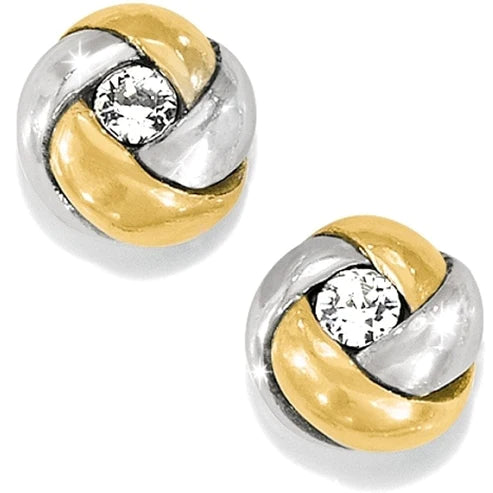 Hoop earrings with twisted metal designs for a dynamic and modern style-Brighton | Love Me Knot Mini Post Earrings in Silver and Gold Tone