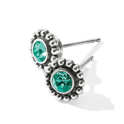 Best hoop earrings with snake chain details for a sleek and modern touch-Brighton | Silver Tone Twinkle Mini Post Earrings in Emerald