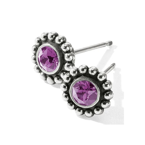 Hoop earrings with dangling charms for a playful and fun look-Brighton | Silver Tone Twinkle Mini Post Earrings in Amethyst