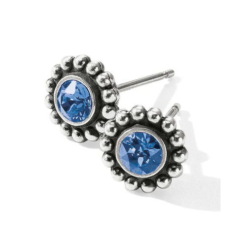 Hoop earrings with textured finishes for a vintage and classic style-Brighton | Silver Tone Twinkle Mini Post Earrings in Sapphire