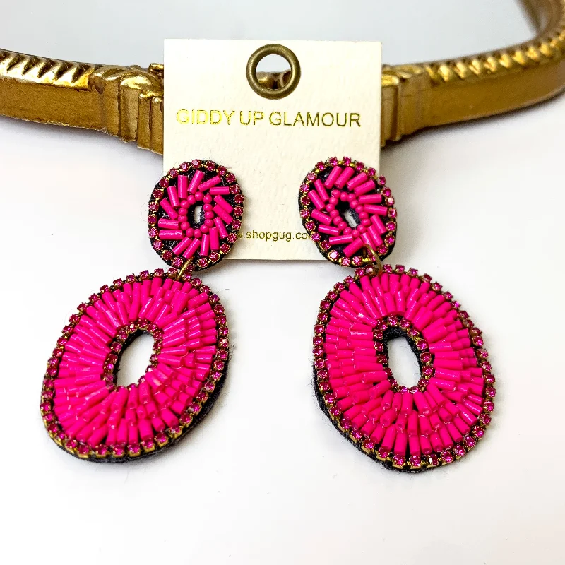 Best hoop earrings with minimal embellishments for a sleek and modern look-Bugle Bead Oval Earrings in Fuchsia Pink