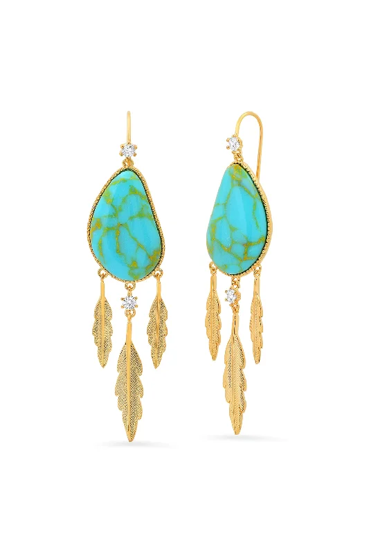 Best hoop earrings with infinity designs for a timeless and meaningful symbol-Charming Feather Drop Turquoise Earrings