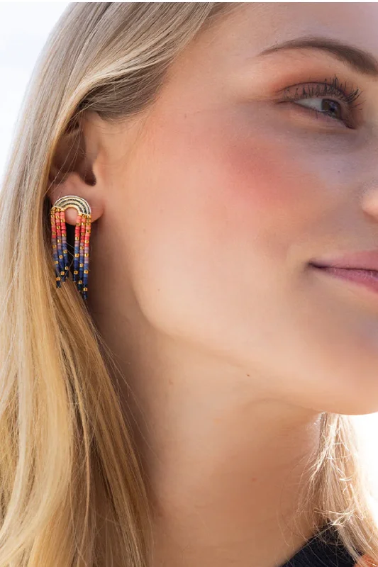 Hoop earrings with gold accents for a warm, elegant statement piece-Chromacolor Miyuki Rainbow Fringe Earring