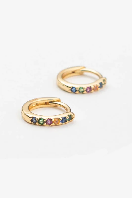 Hoop earrings with diamond-cut surfaces for added sparkle and shine-Colorful Crystals Huggies