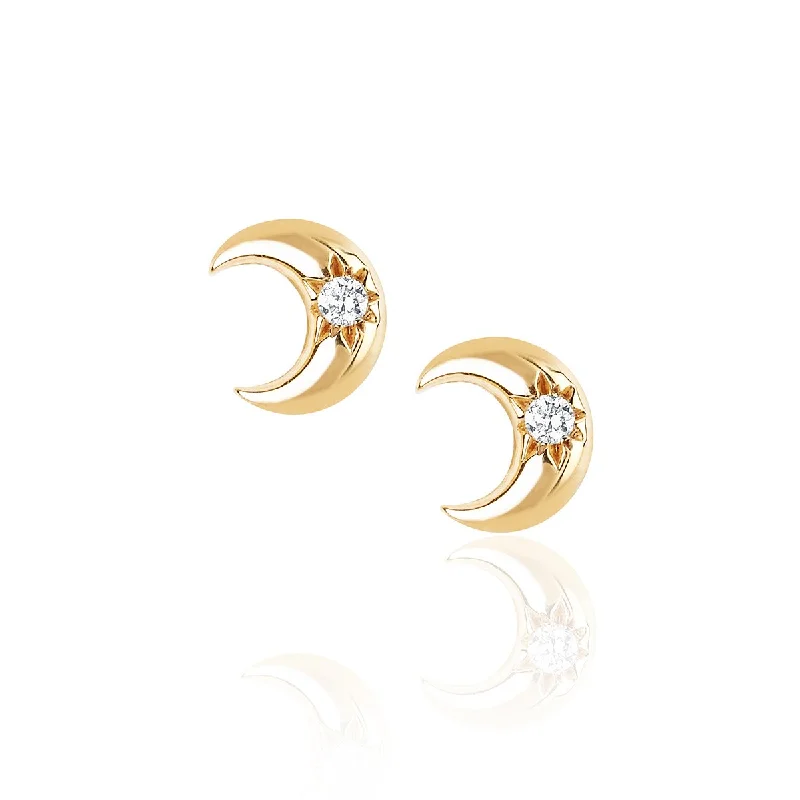 Hoop earrings with snake print designs for an edgy, wild appearance-Crescent Stud with Star Set Diamond | Ready to Ship