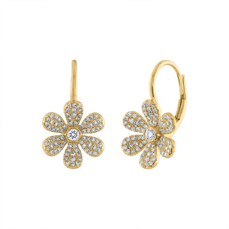 Best hoop earrings with minimalist designs for a clean and modern aesthetic-14KT GOLD DIAMOND DAISY EURO EARRING