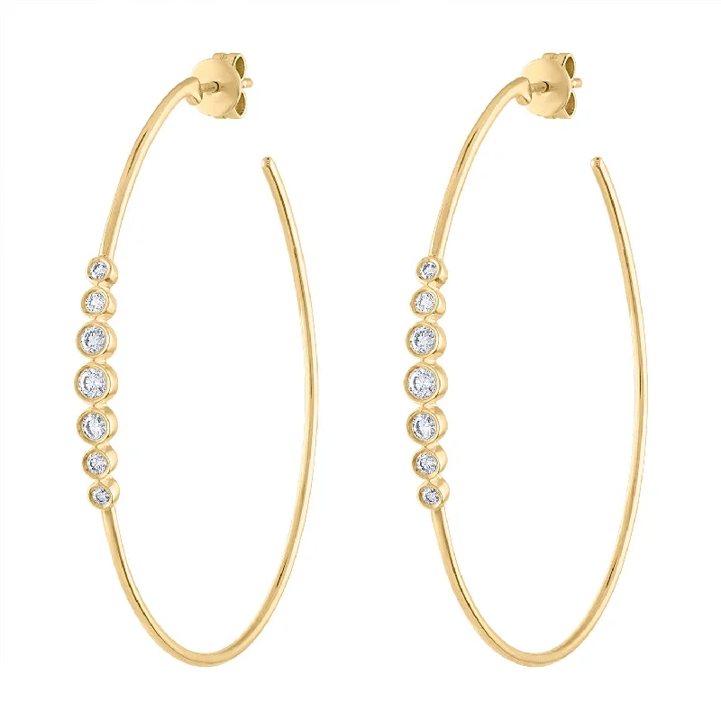 Hoop earrings with leather accents for a sleek and bold combination-14KT GOLD DIAMOND SEVEN BEZEL SET LARGE HOOP EARRING