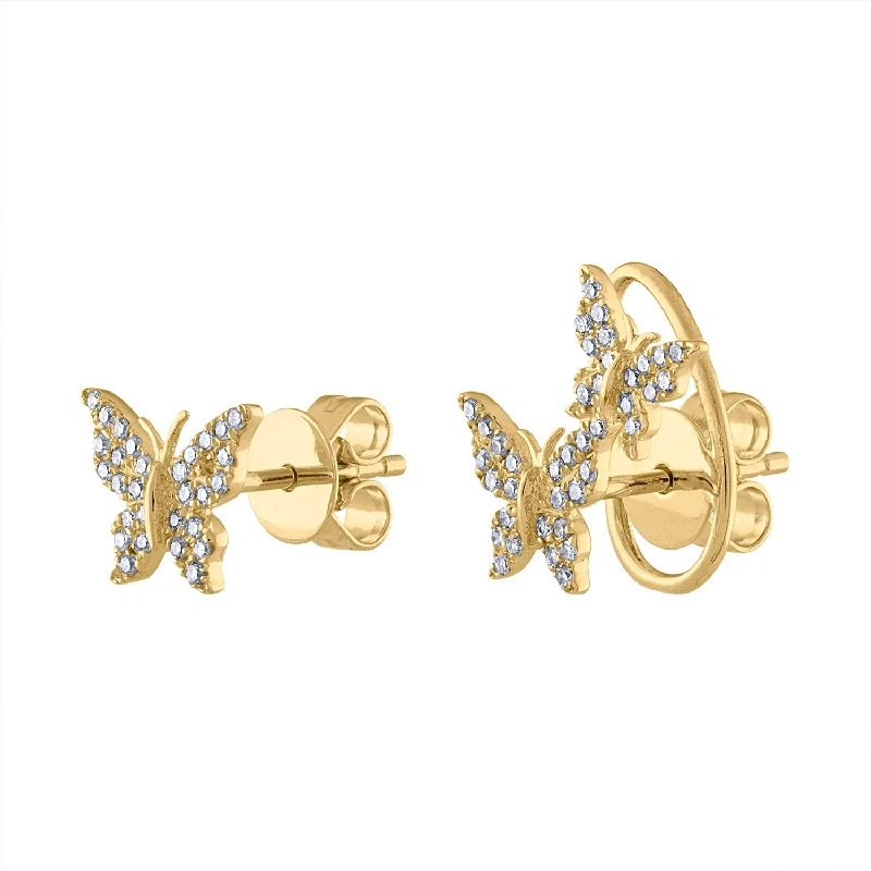 Hoop earrings with enamel stripes for a colorful and eye-catching design-14KT GOLD DIAMOND ASYMMETRICAL BUTTERFLY EARRING