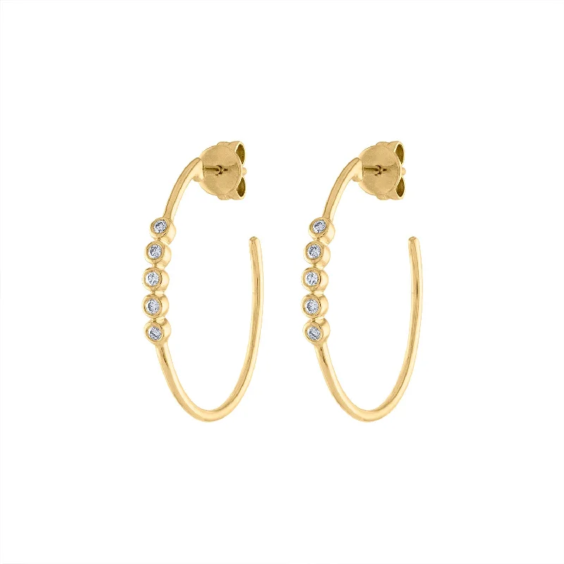 Best hoop earrings with braided leather for a rustic, stylish finish-14KT GOLD DIAMOND FIVE BEZEL SET SMALL HOOP EARRING