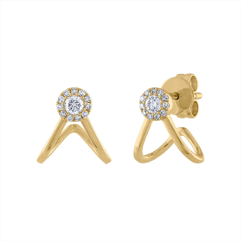 Best hoop earrings with vintage-style detailing for a nostalgic and timeless look-14KT GOLD DIAMOND TWO LINE CURVE HUGGIE EARRING