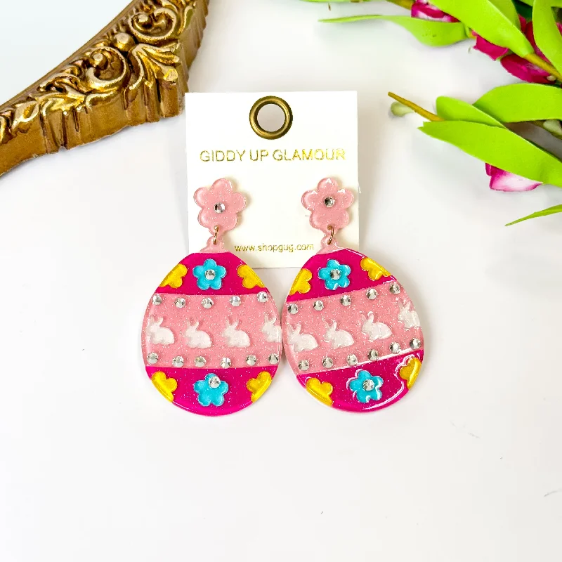 Hoop earrings with oversized pearl accents for a statement-making look-Easter Egg Earrings with Crystals in Pink