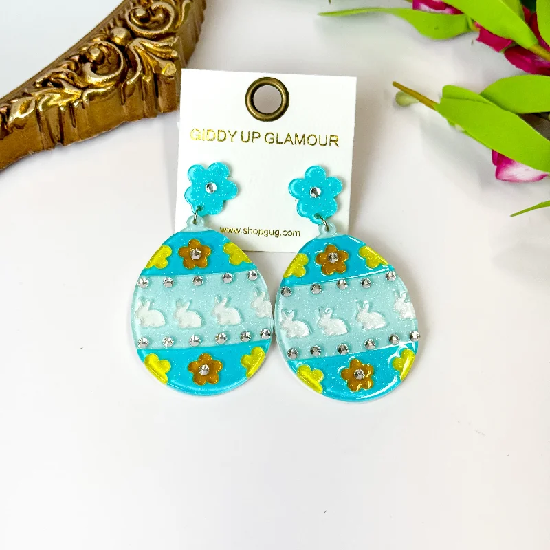 Hoop earrings with rhinestone-studded rims for a glamorous touch-Easter Egg Earrings with Crystals in Turquoise Blue