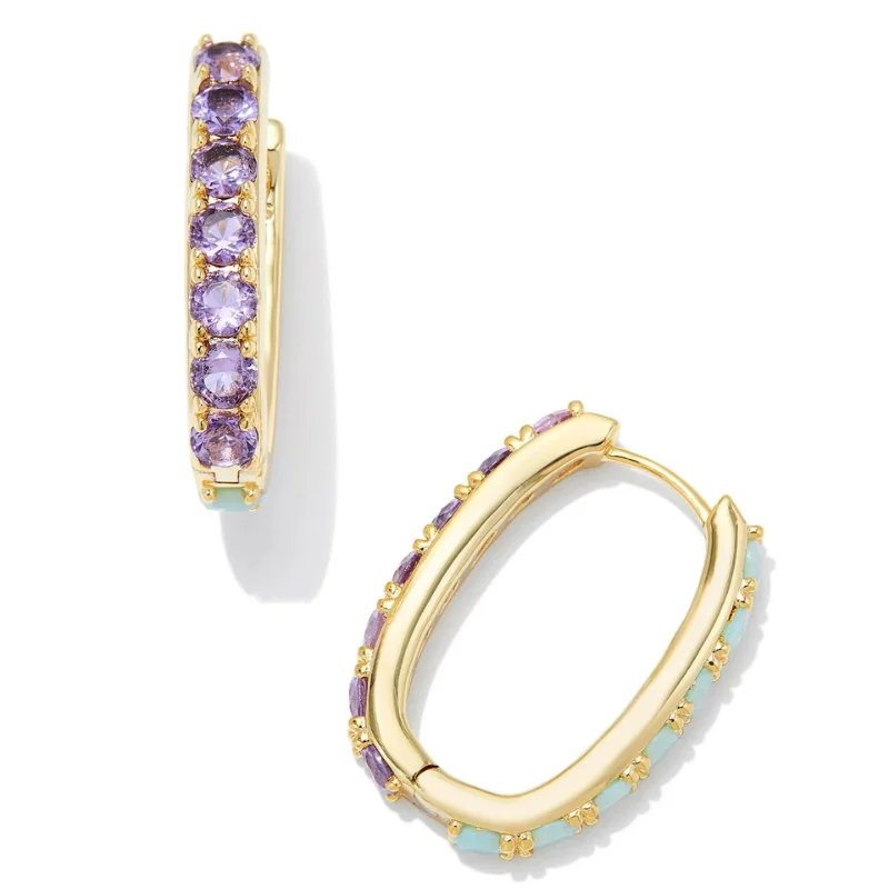 Best hoop earrings with matte finish for a sophisticated, understated design-Kendra Scott | Chandler Gold Hoop Earrings in Green Lilac Mix