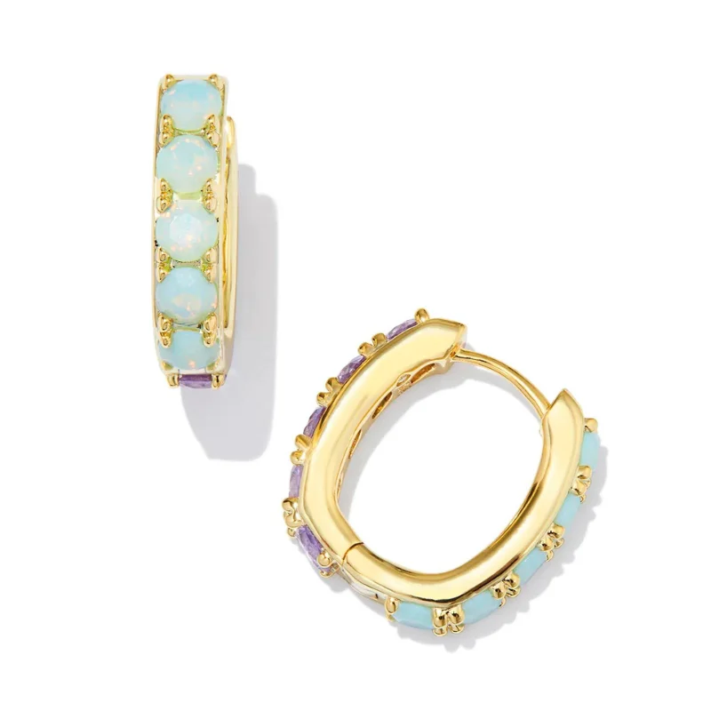 Hoop earrings with cut-out designs for a creative and lightweight effect-Kendra Scott | Chandler Gold Huggie Earrings in Green Lilac Mix