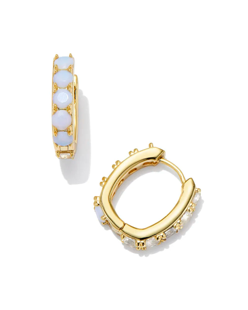 Hoop earrings with removable pendants for a versatile and customizable accessory-Kendra Scott | Chandler Gold Huggie Earrings in White Opalite Mix