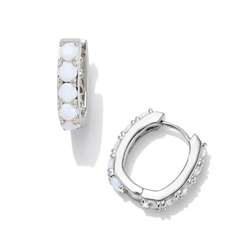 Best hoop earrings with gold for a luxurious and timeless look-Kendra Scott | Chandler Silver Huggie Earrings in White Opalite Mix