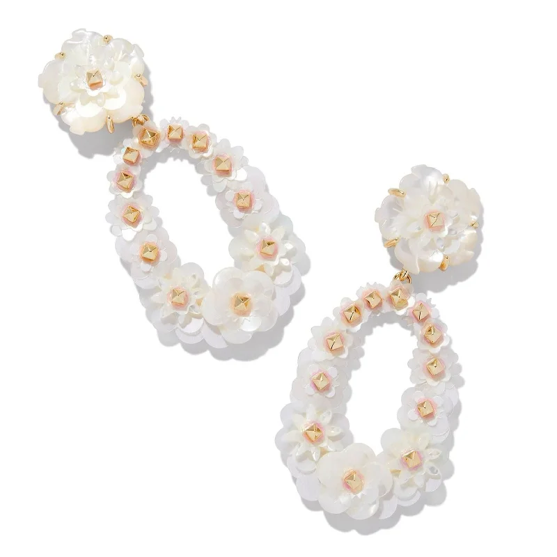 Best hoop earrings with infinity designs for a timeless and meaningful symbol-Kendra Scott | Deliah Gold Statement Earrings in Iridescent White Mix