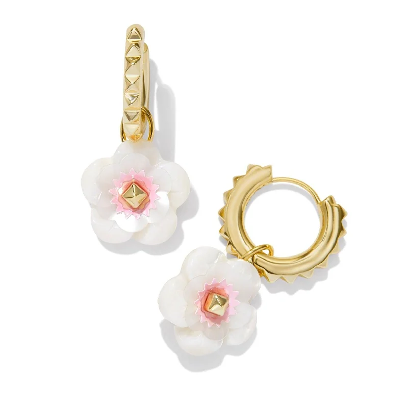 Best hoop earrings with butterfly motifs for a playful and whimsical appearance-Kendra Scott | Deliah Gold Huggie Earrings in Iridescent Pink and White Mix